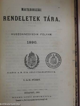 Magyarországi rendeletek tára 1890. I-III.