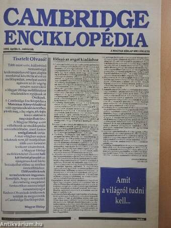 Cambridge enciklopédia 1992. április-december/2 db Függelék + 8 tábla színes képmelléklet