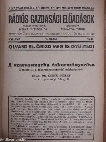 A Magyar Királyi Földmívelésügyi Minisztérium rádióelőadásainak sorozata 1943. január-december