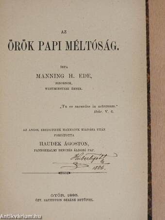 Az örök papi méltóság