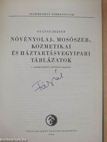 Növényolaj-, mosószer-, kozmetikai és háztartásvegyipari táblázatok