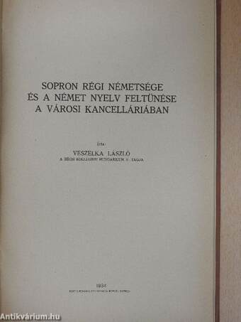 Sopron régi németsége és a német nyelv feltünése a városi kancelláriában