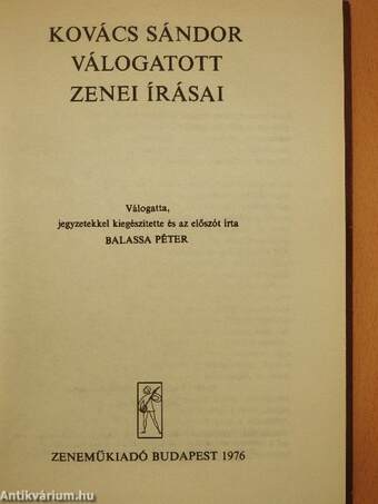 Kovács Sándor válogatott zenei írásai