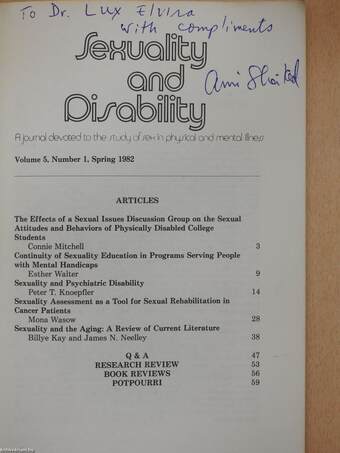 Sexuality and Disability Spring 1982 (dedikált példány)