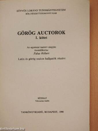 Görög auctorok I.