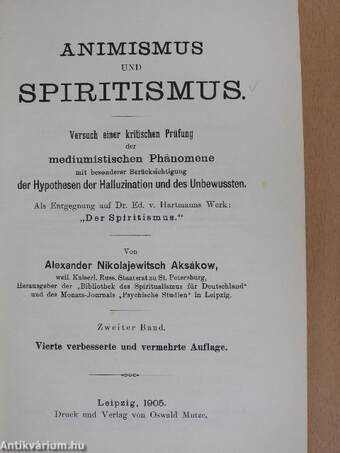 Animismus und Spiritismus II. (töredék)