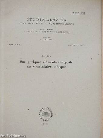 Sur quelques éléments hongrois du vocabulaire tcheque