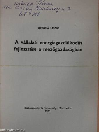 A vállalati energiagazdálkodás fejlesztése a mezőgazdaságban