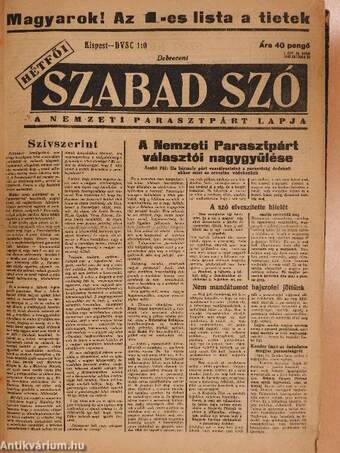 Debreceni szabad szó/Népszava/Tisztántúli népszava 1945-1946. (vegyes számok) (105 db)