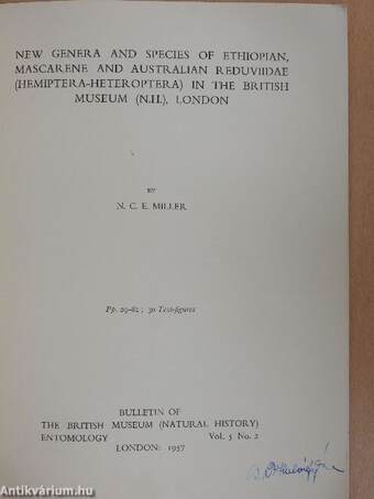 New Genera and Species of Ethiopian, Mascarene and Australian Reduviidae (Hemiptera-Heteroptera) in the British Museum (N.H.), London