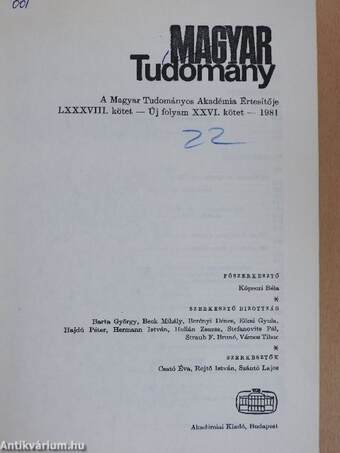 Magyar Tudomány 1981. január-december I-II.