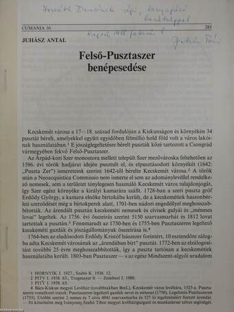 Felső-Pusztaszer benépesedése (dedikált példány)