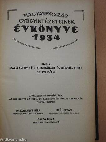 Magyarország gyógyintézeteinek évkönyve 1934