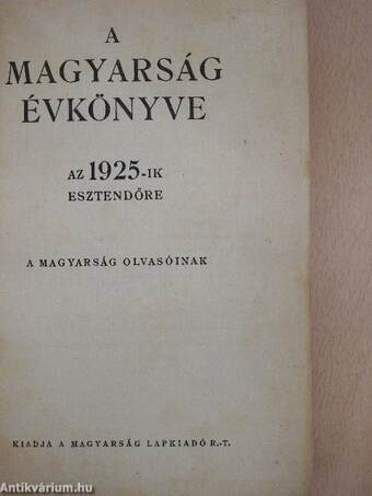 A Magyarság Évkönyve az 1925-ik esztendőre