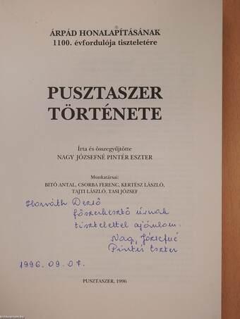 Pusztaszer története (dedikált példány)