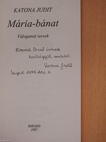 Mária-bánat (dedikált példány)