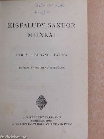 Kisfaludy Sándor munkái