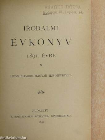 Irodalmi évkönyv 1891. évre