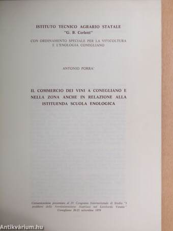 Il commercio dei vini a conegliano e nella zona anche in relazione alla istituenda scuola enologica