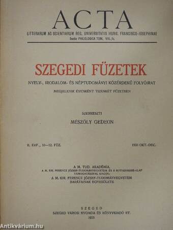 Szegedi Füzetek 1935. október-december