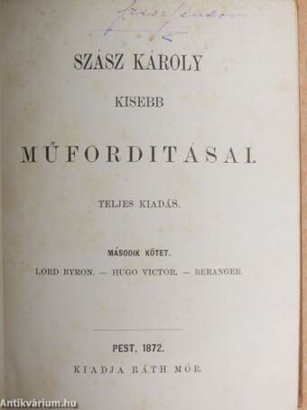 Szász Károly kisebb műforditásai II.