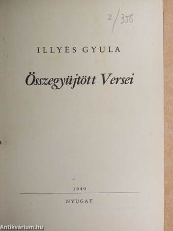 Illyés Gyula Összegyüjtött Versei