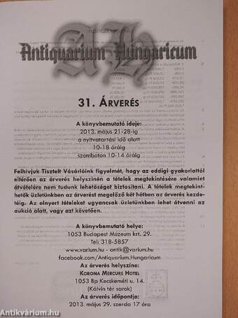Antiquarium Hungaricum 31. árverés