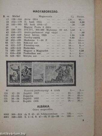 Bélyeg-árjegyzék 1942. január
