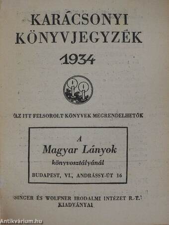 Karácsonyi Könyvjegyzék 1934