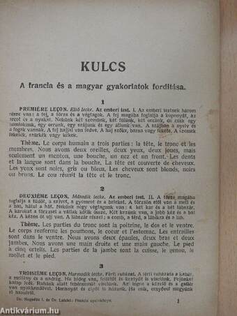 Kulcs Dr. Hegedűs I. és Dr. Latzkó H. francia nyelvkönyvéhez