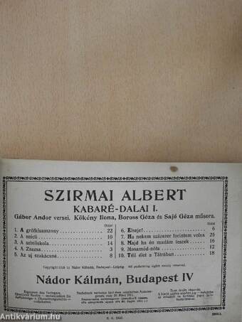 Szirmai Albert kabaré-dalai I.