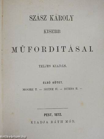 Szász Károly kisebb műforditásai I. (töredék) 