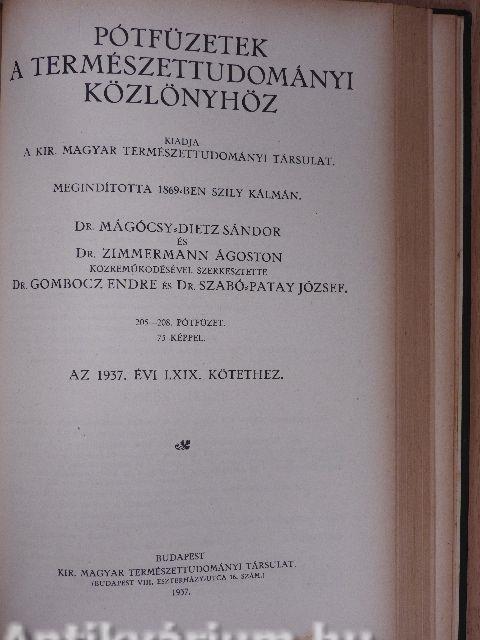 Természettudományi Közlöny 1937. január-december/Pótfüzetek a Természettudományi Közlönyhöz 1937. január-december