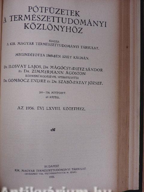 Természettudományi Közlöny 1936. január-december/Pótfüzetek a Természettudományi Közlönyhöz 1936. január-december