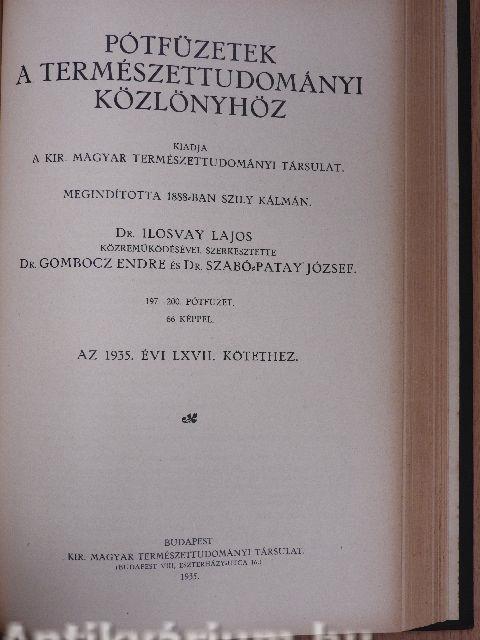 Természettudományi Közlöny 1935. január-december/Pótfüzetek a Természettudományi Közlönyhöz 1935. január-december