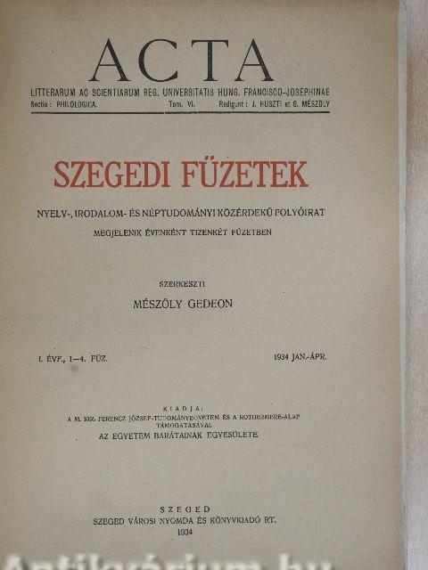 Szegedi Füzetek 1934. január-április