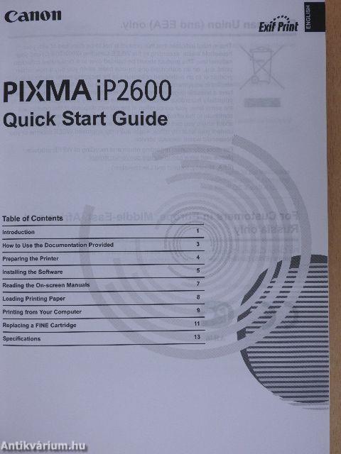 Canon PIXMA iP2600 - Quick Start Guide - CD-vel