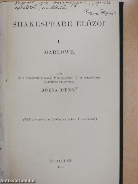 Shakespeare előzői I. (dedikált példány)