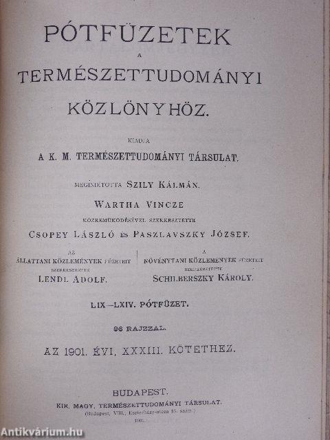 Természettudományi Közlöny 1901. január-december/Pótfüzetek a Természettudományi Közlönyhöz 1901. január-december