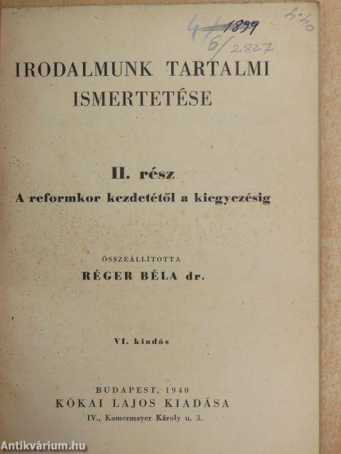 Irodalmunk tartalmi ismertetése II.