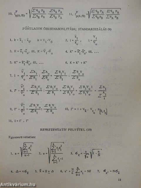 Képletgyűjtemény és táblázatok az Általános statisztika című tárgyhoz