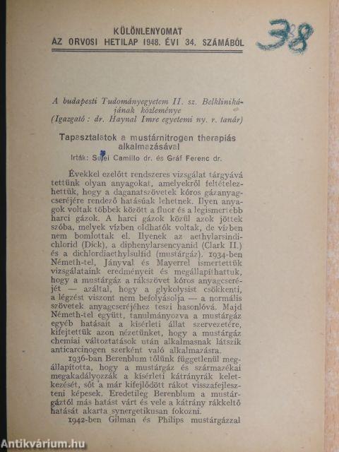 Különlenyomatok az Orvosi Hetilap számaiból 1948., 1950-1951 (7 db)