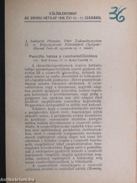 Különlenyomatok az Orvosi Hetilap számaiból 1948., 1950-1951 (7 db)