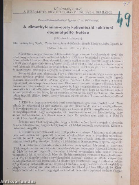 Különlenyomatok a Kísérletes Orvostudomány számaiból 1952., 1954., 1955., 1957 (5 db)