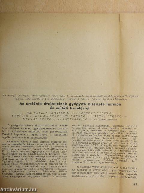 Különlenyomatok az Orvosi Hetilap számaiból 1956 (2 db)