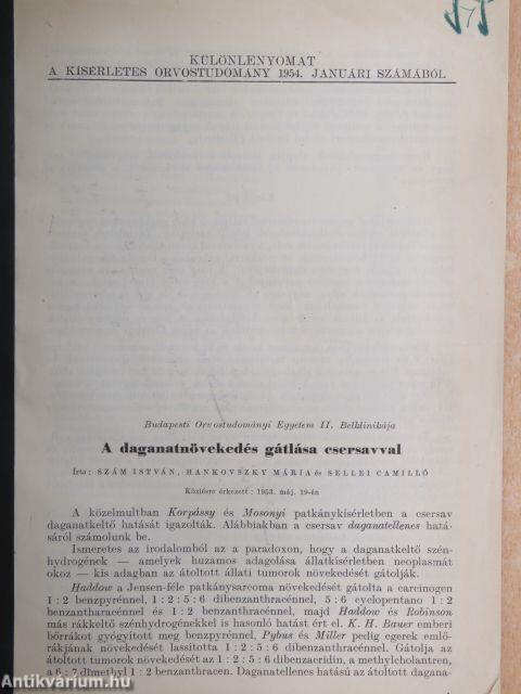 Különlenyomatok a Kísérletes Orvostudomány számaiból 1952., 1954., 1955., 1957 (5 db)