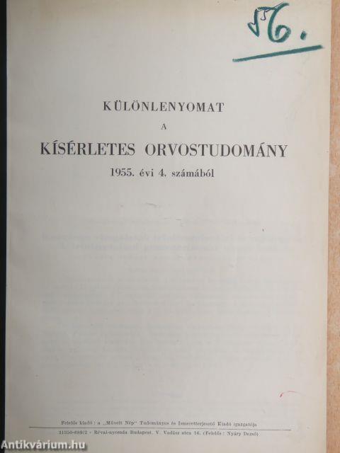 Különlenyomatok a Kísérletes Orvostudomány számaiból 1952., 1954., 1955., 1957 (5 db)