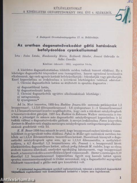 Különlenyomatok a Kísérletes Orvostudomány számaiból 1952., 1954., 1955., 1957 (5 db)