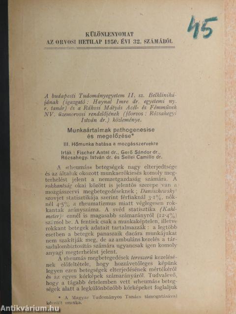 Különlenyomatok az Orvosi Hetilap számaiból 1948., 1950-1951 (7 db)