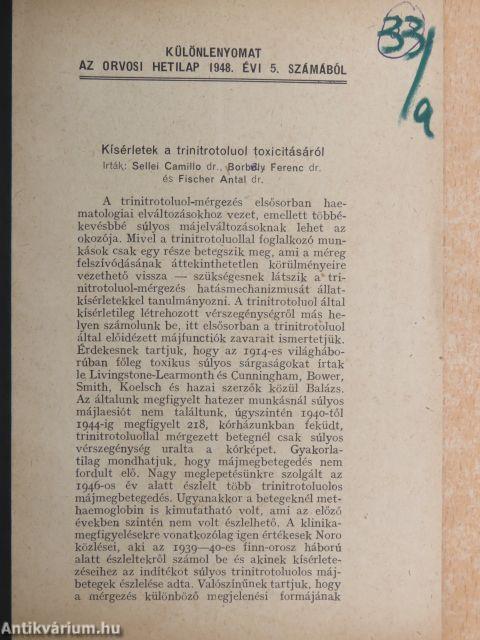 Különlenyomatok az Orvosi Hetilap számaiból 1948., 1950-1951 (7 db)